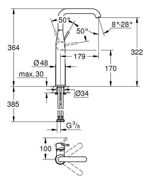 Матовий чорний Змішувач для умивальника високий Grohe Essence New XL-Size 24170KF1 24170KF1 фото