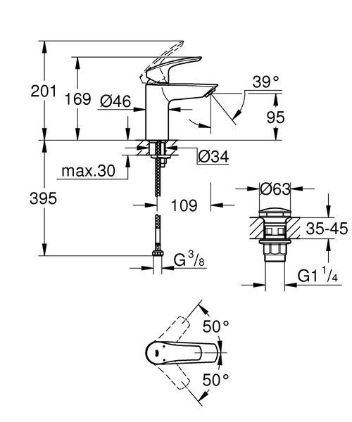 Eurosmart Одноважільний змішувач для умивальника раковини Grohe 23922003 23922003 фото