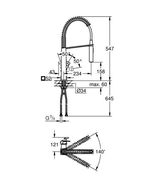 Профессиональный Смеситель для кухни с гибким шлангом и лейкой Grohe Eurocube с выдвижным изливом, хром 31395000 31395000 фото