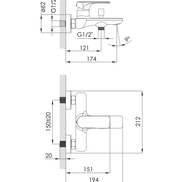 Imprese Lednice хром. Змішувач для ванни, короткий: 174/35; клапан; латунь. f03207901BA 91964 фото
