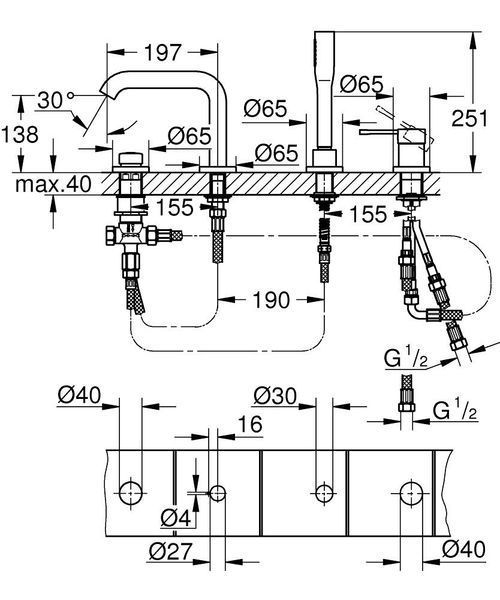 Essence матовый черный смеситель на борт ванны на 4 отверстия лейка-стик Grohe 25251KF1 25251KF1 фото