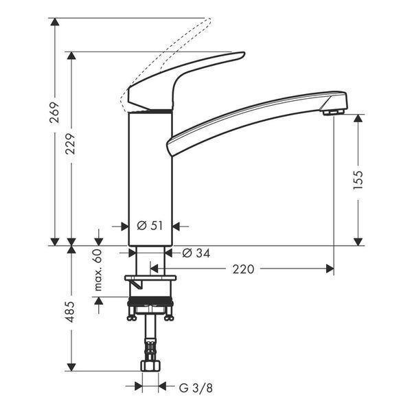 Focus - змішувач для кухні 160, одноважiльний, з накидною гайкою HANSGROHE 31806000 HANSGROHE 31806000 31806000 фото