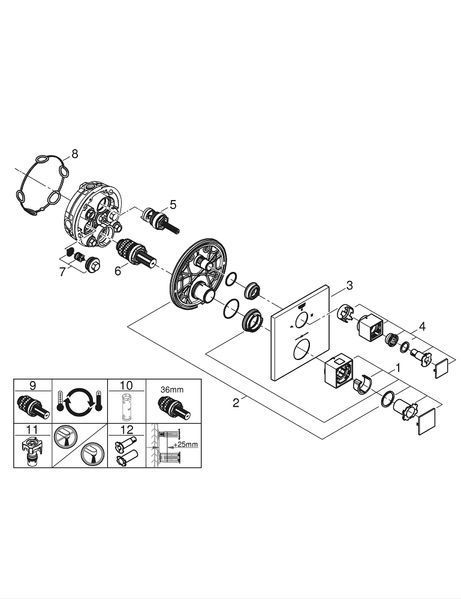 Термостат для душу прихованого монтажу, 2 виходи, Grohe Grohtherm Cube Termostatic 24154000 24154000 фото