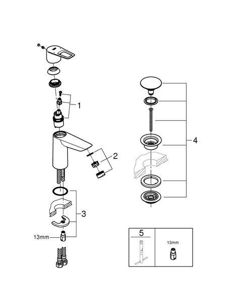 BauLoop Одноважільний змішувач для умивальника раковини Grohe 23886001 23886001 фото