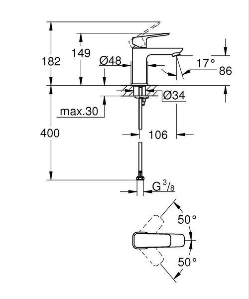 Смеситель для умывальника, однорычажный, S-SiZE, хром, Grohe Cubeo 1016990000 1016990000 фото