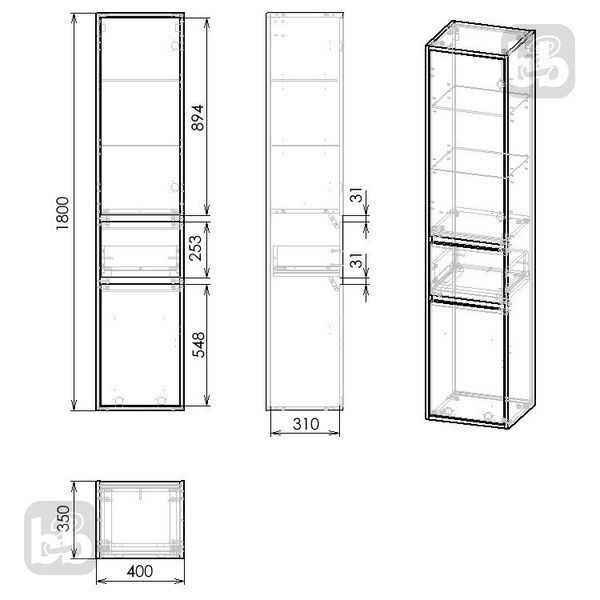 Пенал 180х40см підвісний в ванну кімнату Imprese BILOVEC f3263Dr 76748 фото
