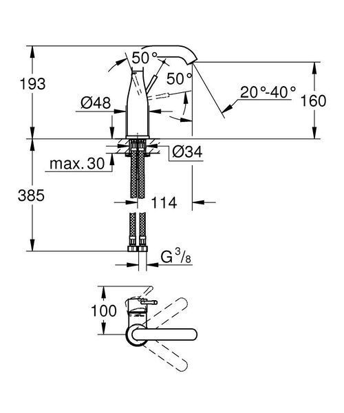 ESSENCE матовий чорний змішувач для умивальника, одноважільний, Grohe 24176KF1 24176KF1 фото